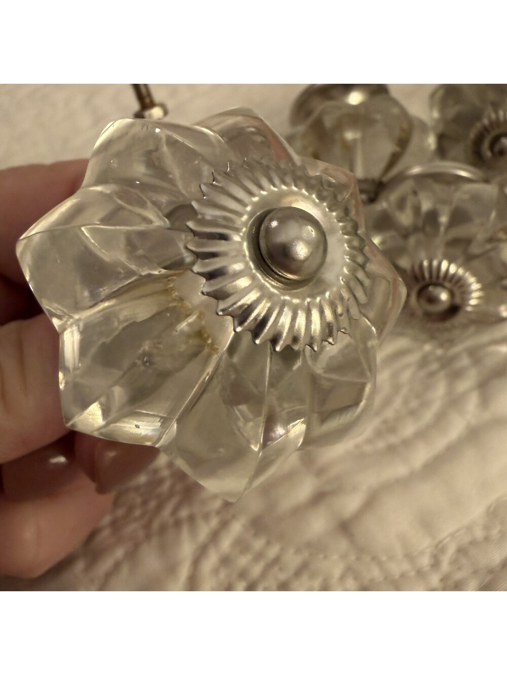 Clear Crystal Inspired Glass Cabinet Knob Drawer Knobs Silver Hardware Set Of 8